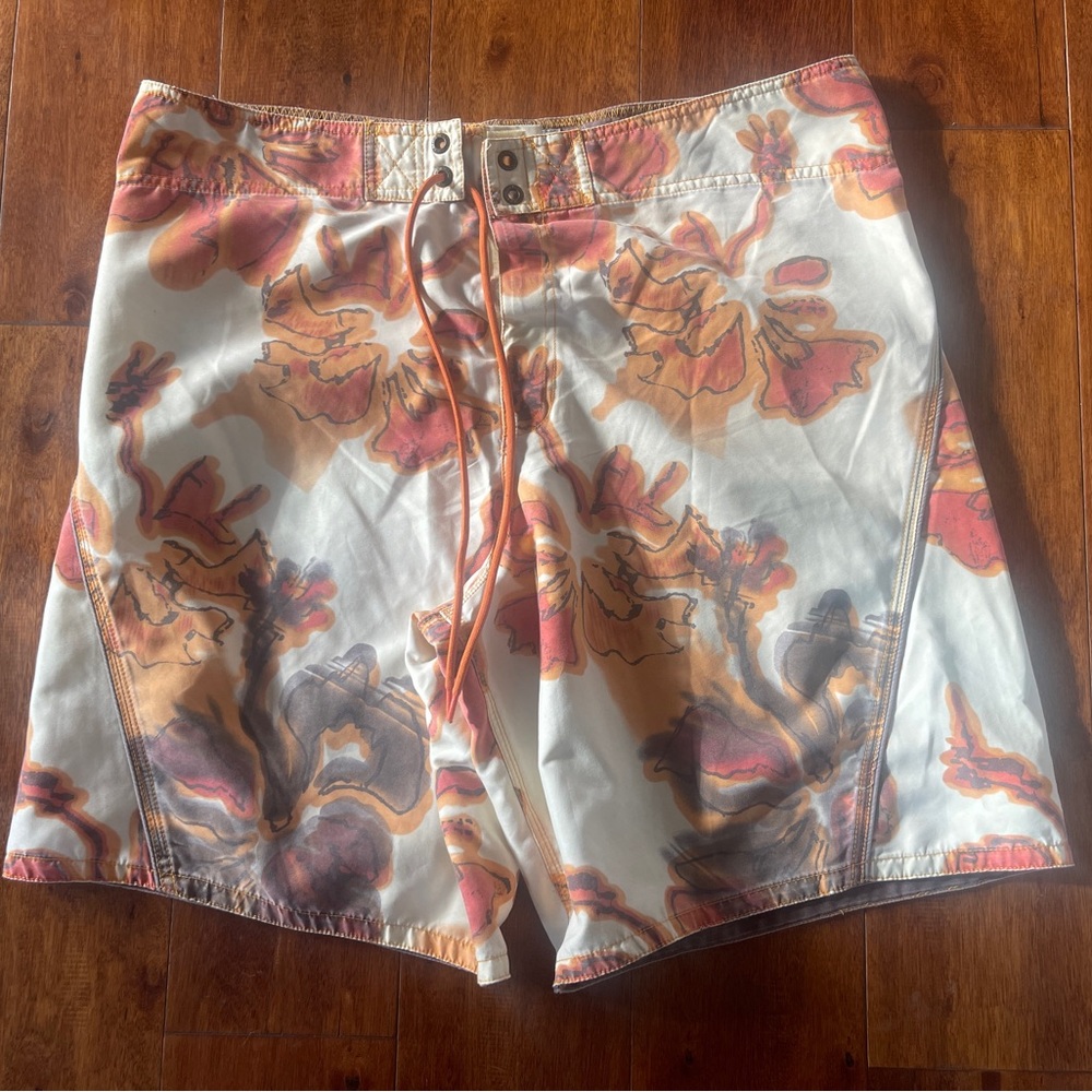 Men's Floral Swim Board Shorts - White and Orange